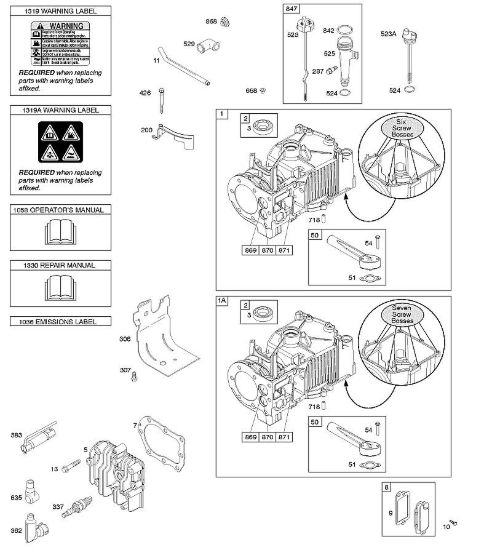 E - Cilindro, testata, lubrificazione, manuale per l'uso, etichetta di avvertenza B&S - 09 €¦ 09T502-2236-B1 brand Stihl